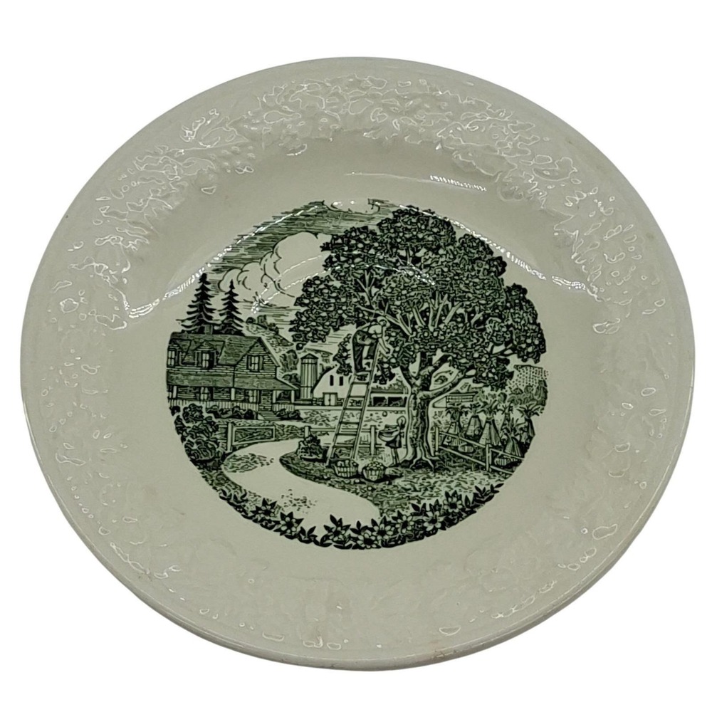 Vtg Homer Laughlin Pastoral Green Bread Plate 6" 1956 A56N *chips on back